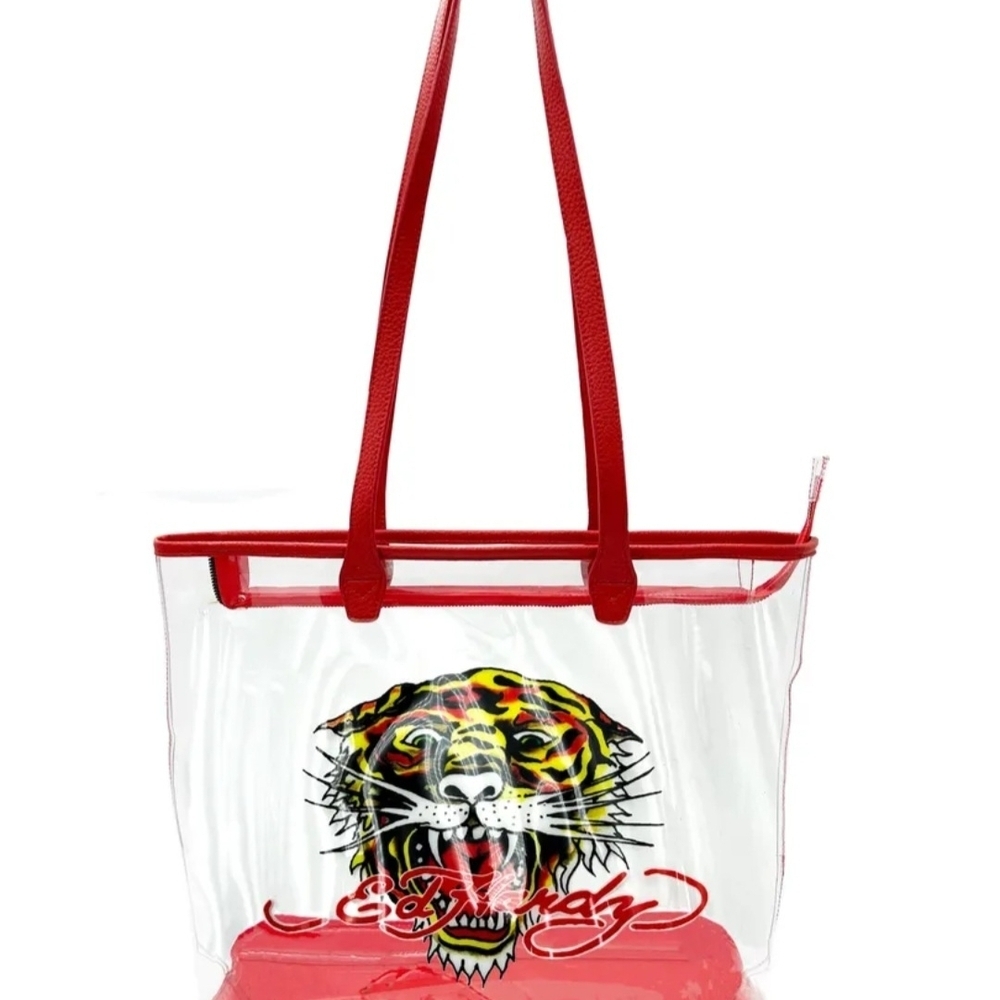 Ed Hardy Clear Tote Bag with Red Accents NWT $159